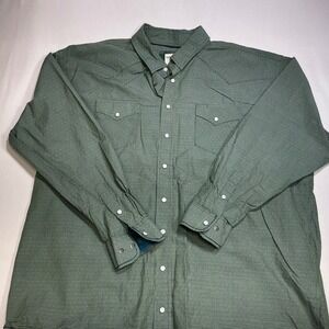 Panhandle‎ Slim Western Shirt Green Gingham Check Long Sleeve Cowboy Size XL